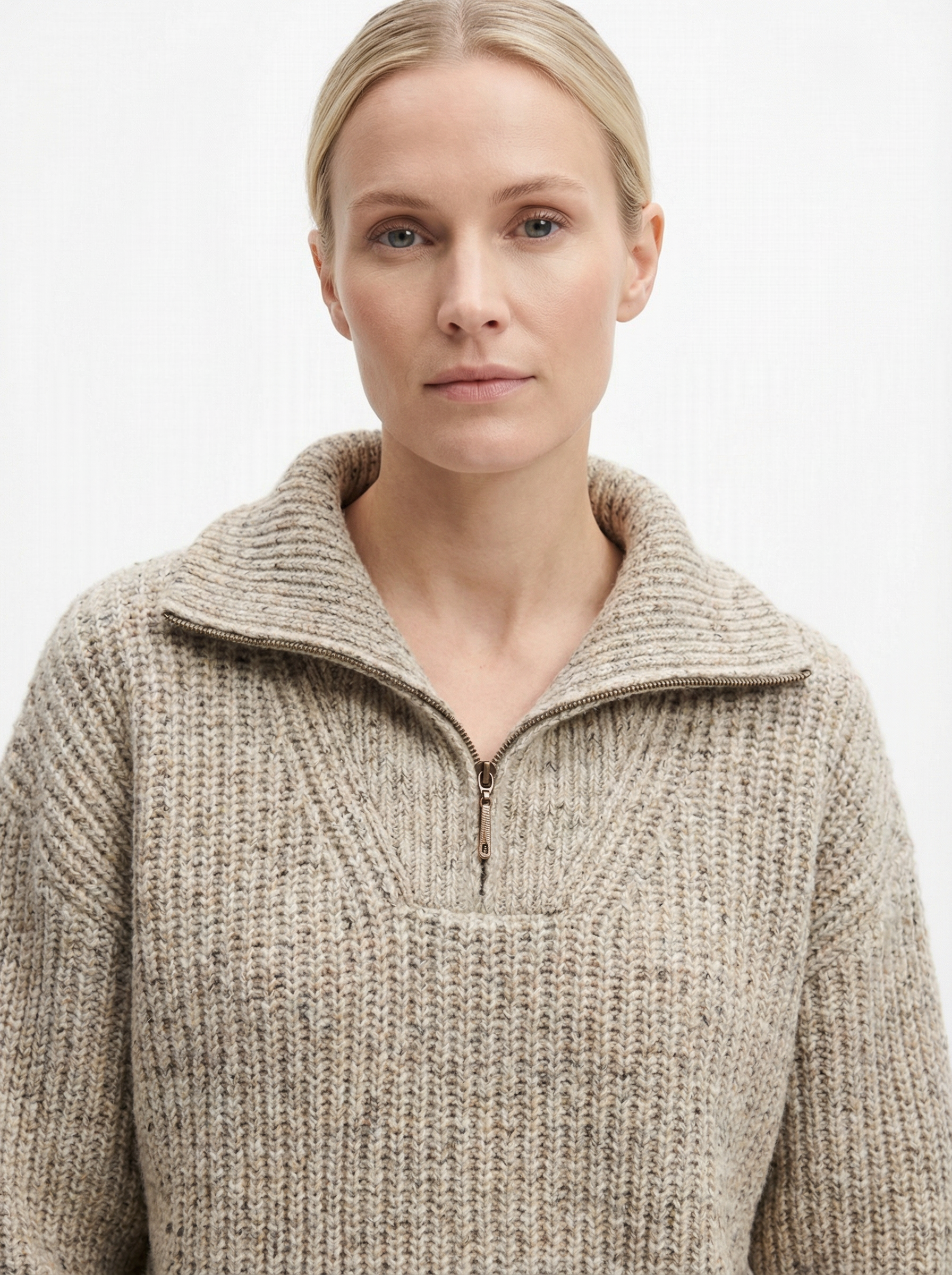 Sweater Women Half-Zip Neck Long Sleeve
