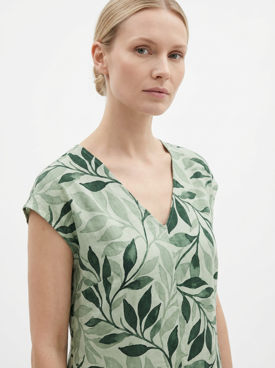 Summer Dress Women V-Neck Short Sleeve A-Line