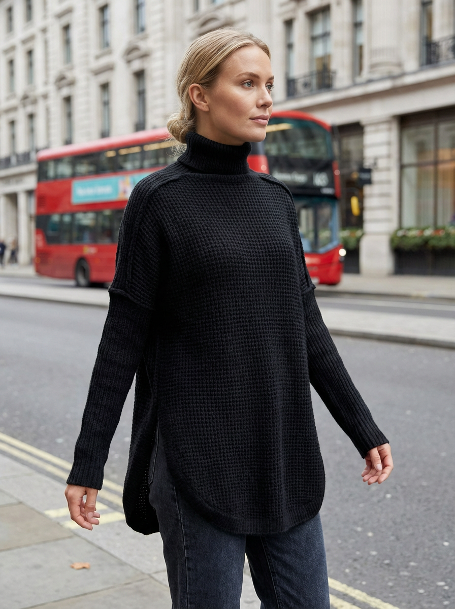 Oversized Turtleneck Sweater Women Loose Fit Hip-Length
