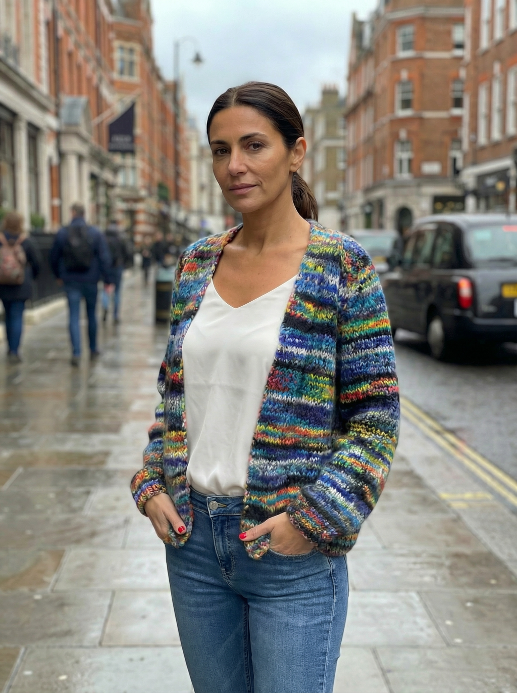 Cardigan Women Open Front Contrast Stripes