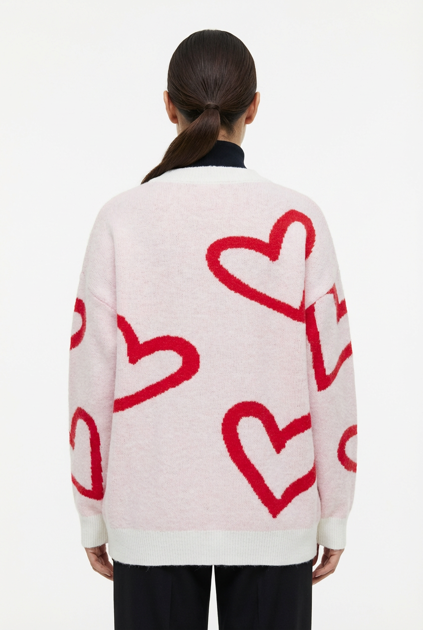 Sweater Women Crew Neck Oversized Heart Design