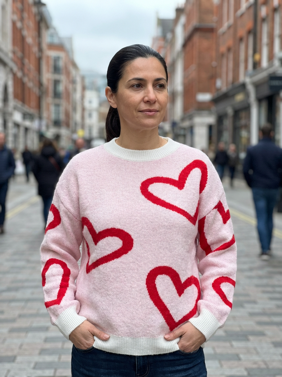 Sweater Women Crew Neck Oversized Heart Design