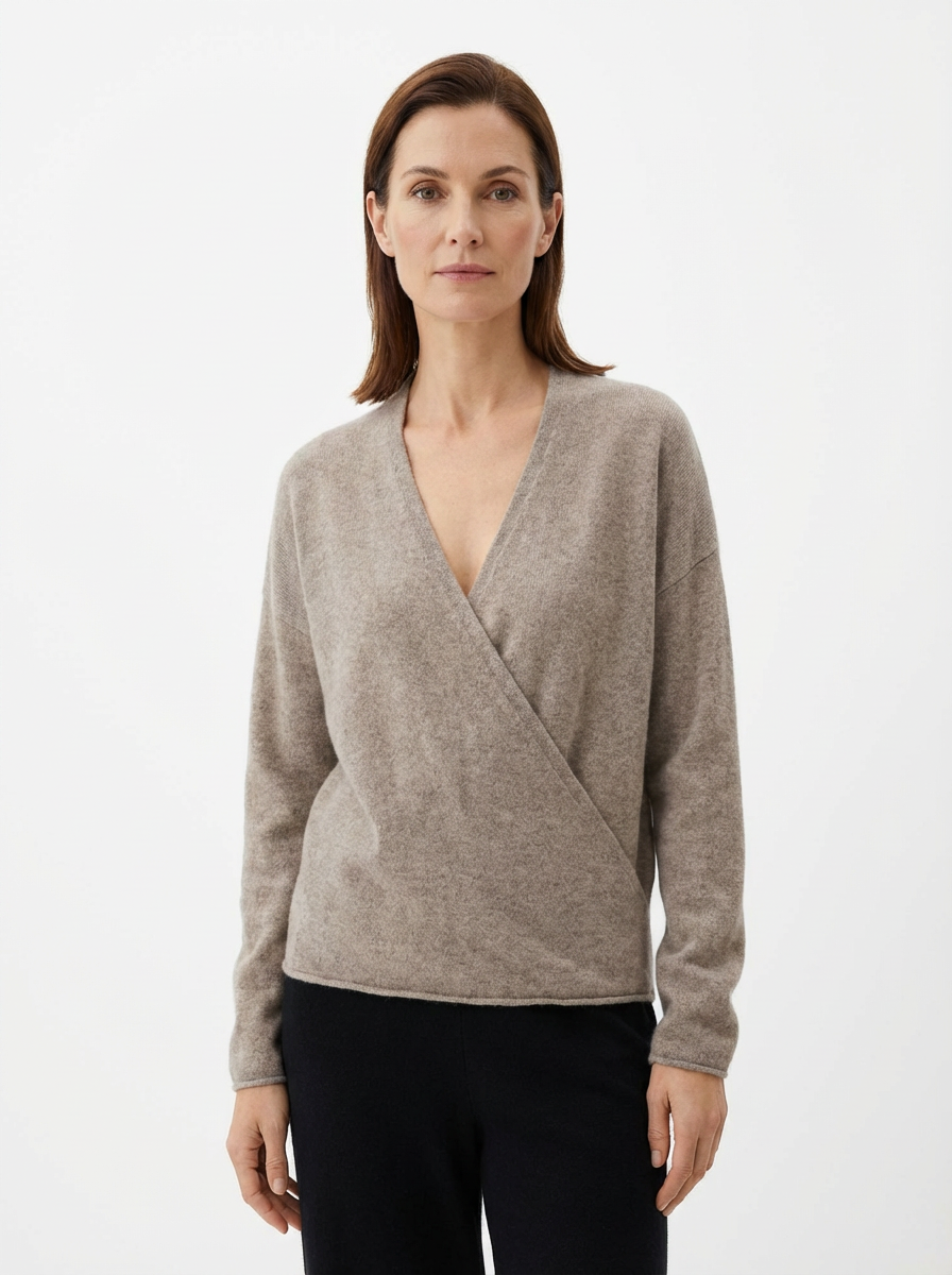 Sweater Women Wrap V‑Neck Relaxed Fit Crossed Wrap