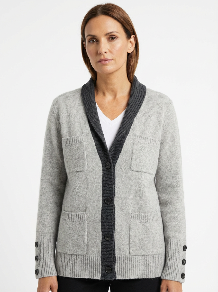 Cardigan Women Relaxed Fit Draped Button‑Front Knit