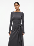 Maxi Dress Women Wrap Front Knot Detail V‑Neck Longsleeve