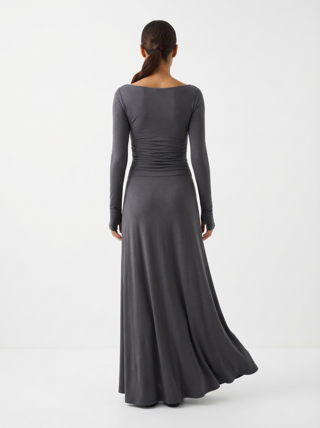 Maxi Dress Women Wrap Front Knot Detail V‑Neck Longsleeve