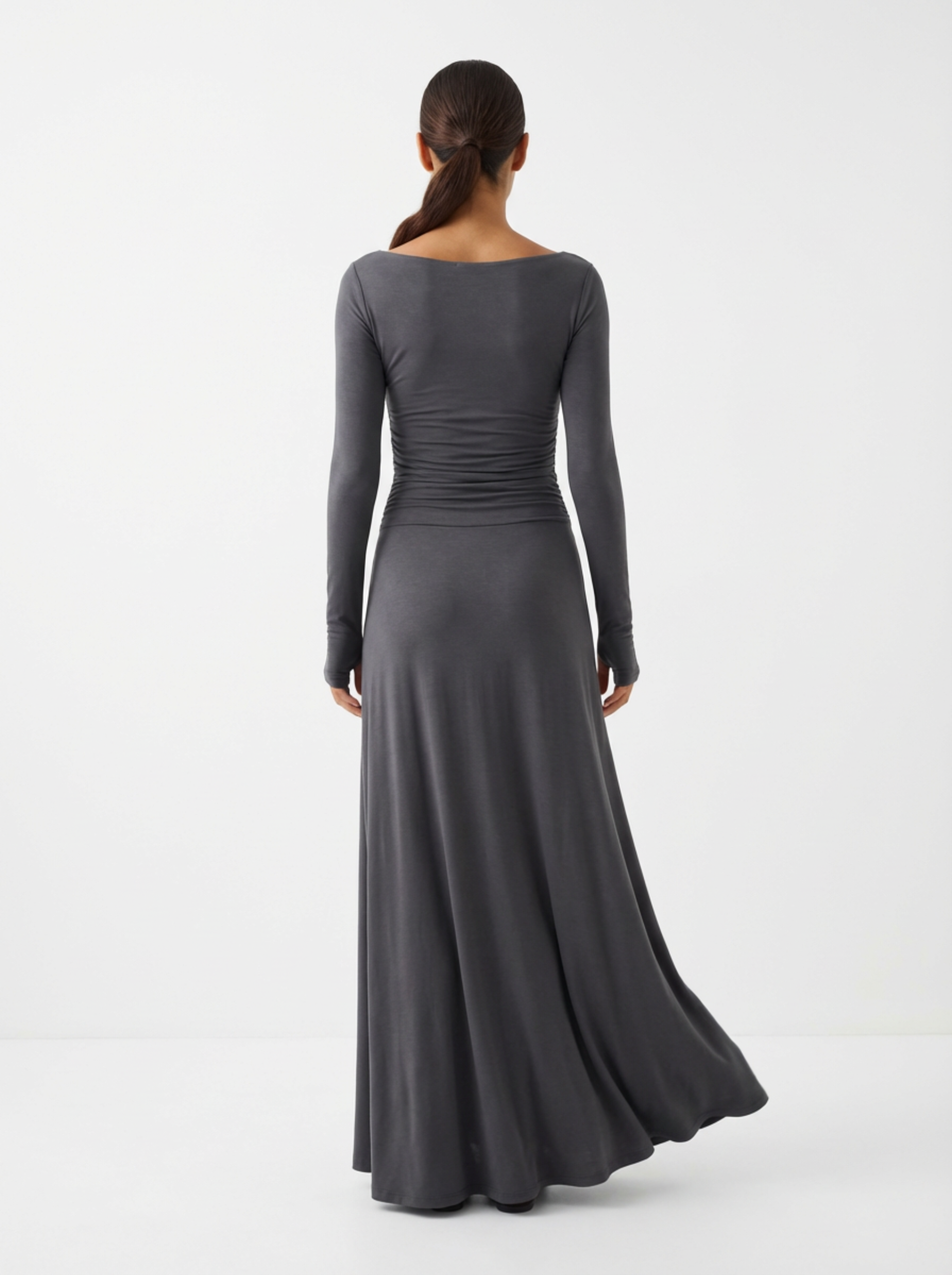 Maxi Dress Women Wrap Front Knot Detail V‑Neck Longsleeve