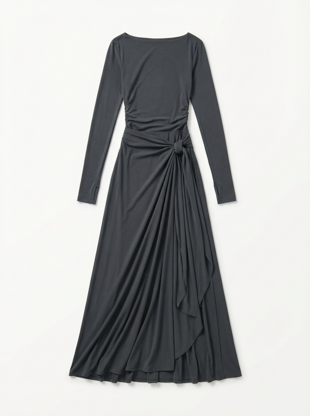 Maxi Dress Women Wrap Front Knot Detail V‑Neck Longsleeve