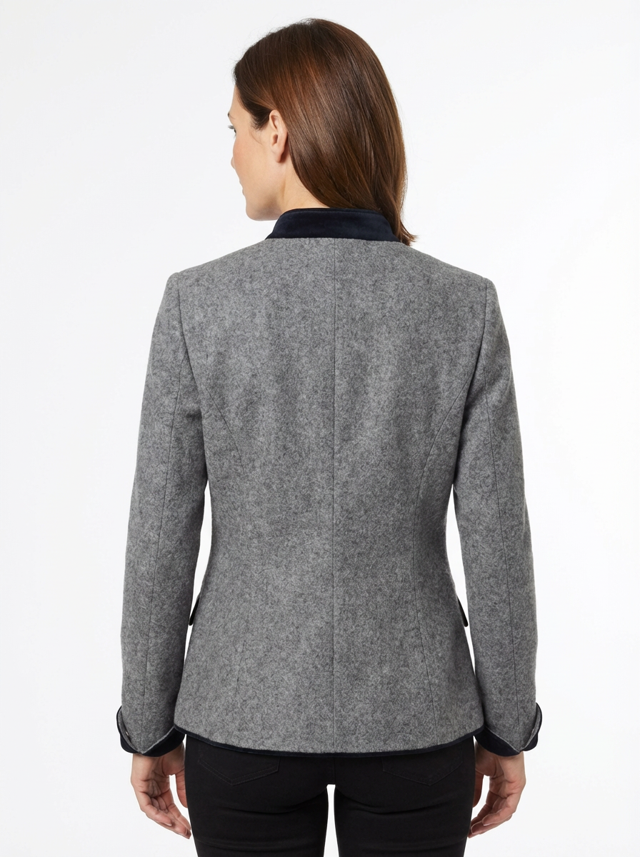 Blazer Women Tailored Waist Stand Collar Piped Detail