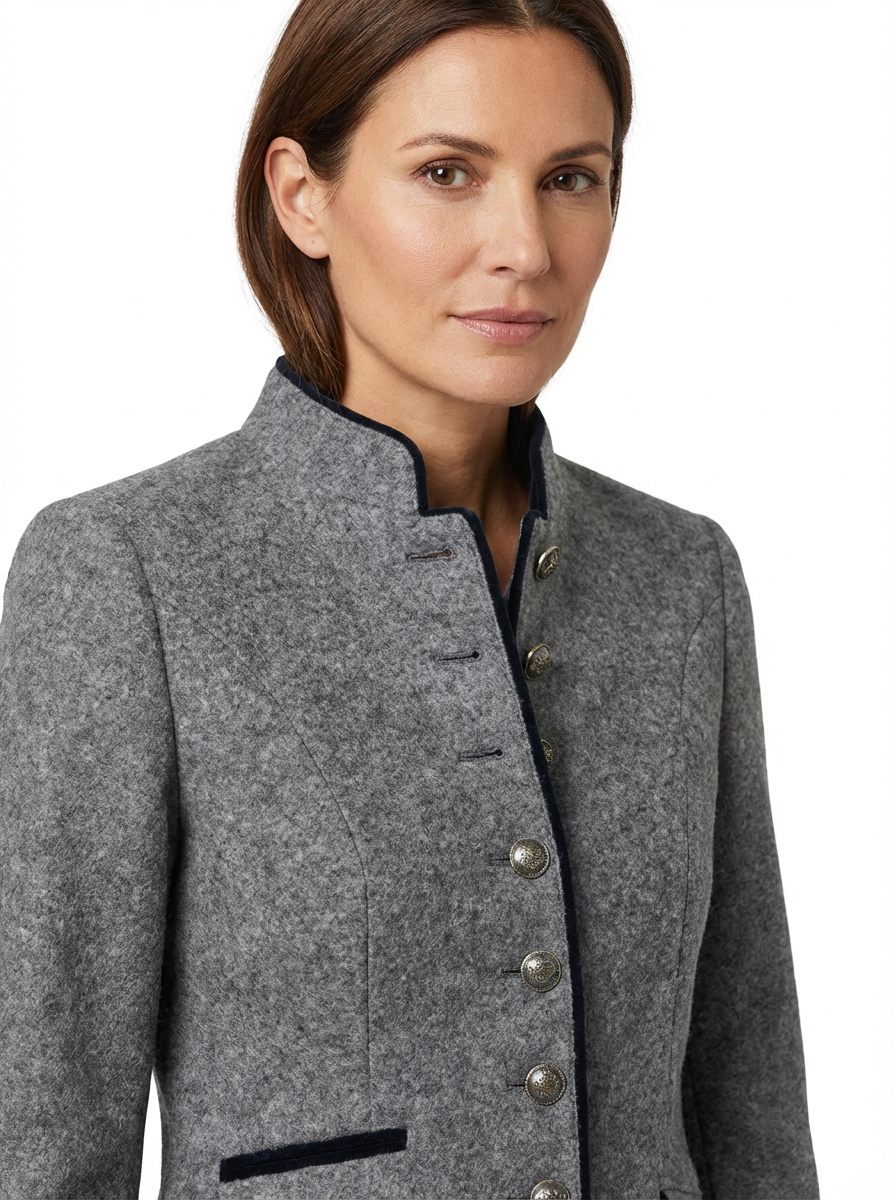Blazer Women Tailored Waist Stand Collar Piped Detail
