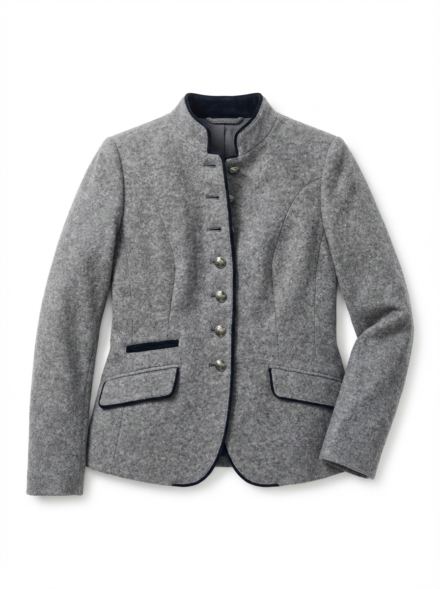 Blazer Women Tailored Waist Stand Collar Piped Detail