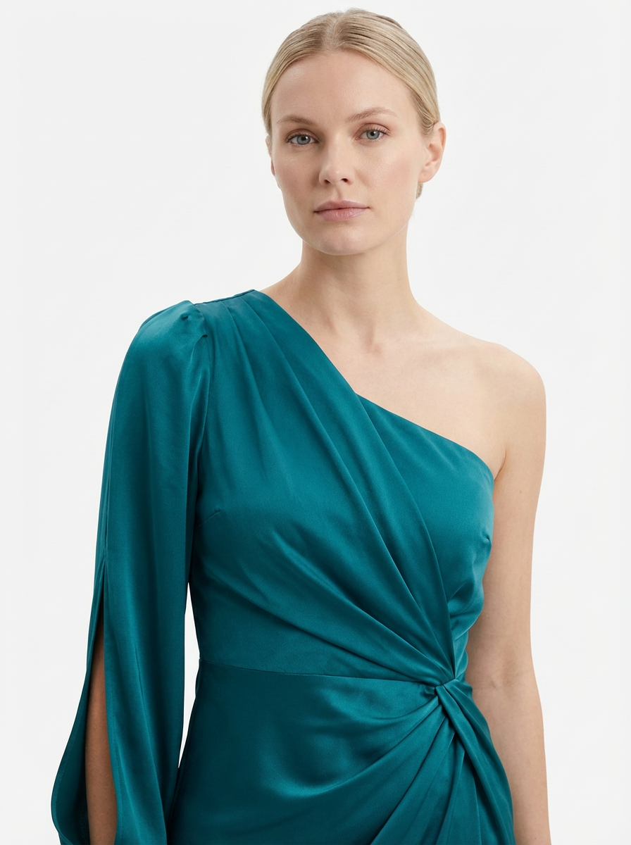 One-Shoulder Dress Women Draped Accent Front Split Classy Nights