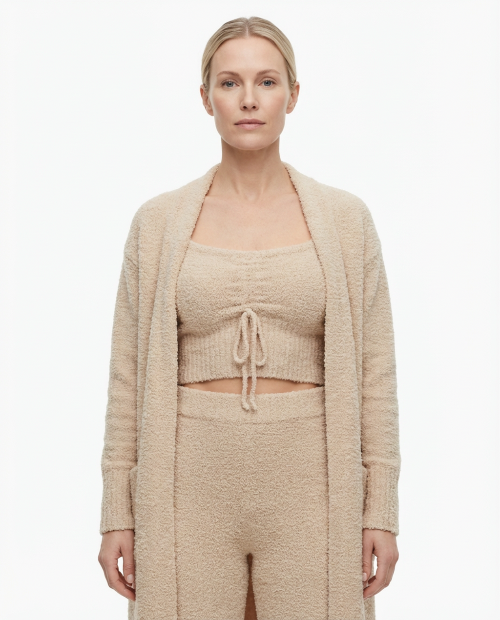 Pajama Set Women 3‑Piece Plush Homewear Set Jacket & Pants