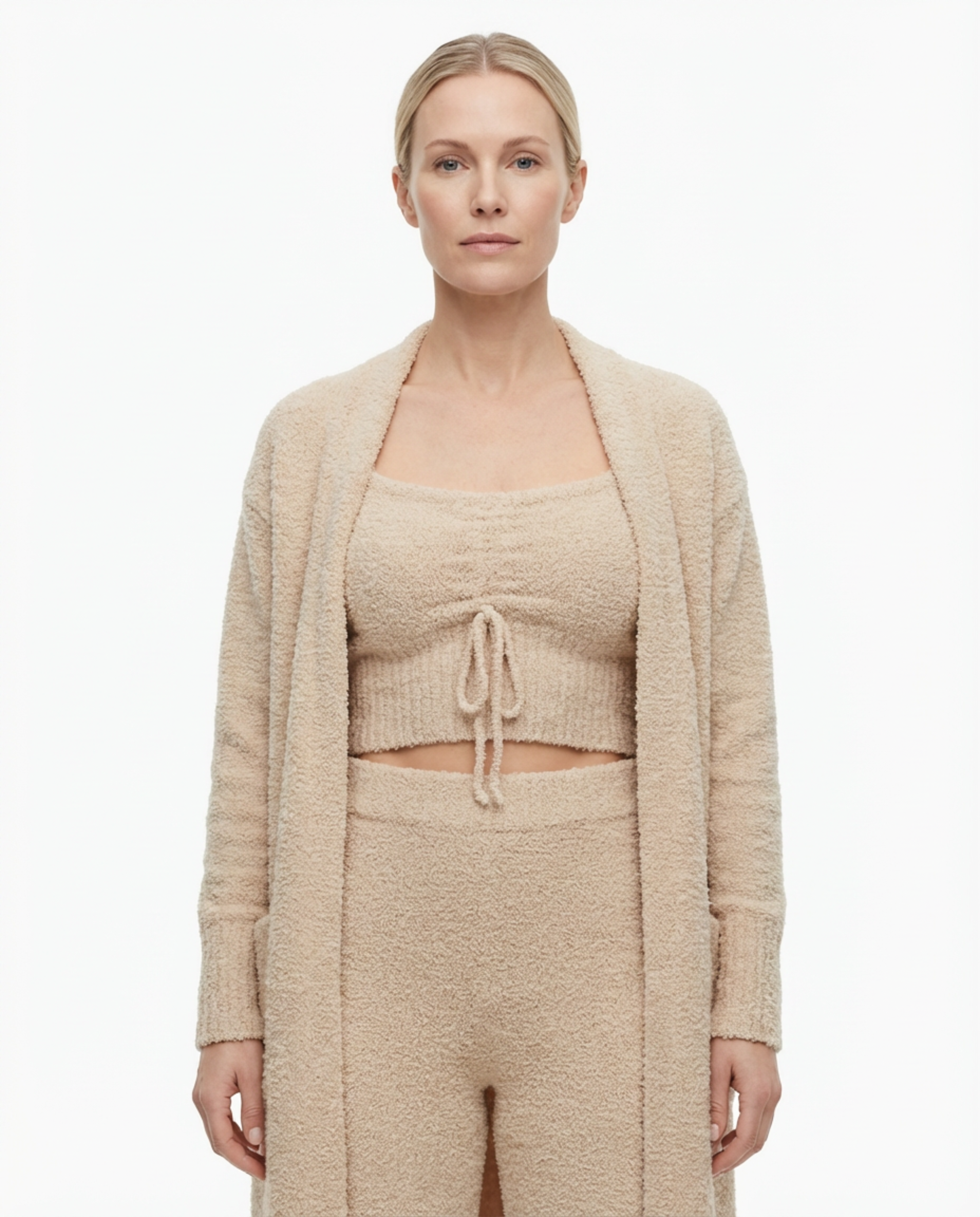 Pajama Set Women 3‑Piece Plush Homewear Set Jacket & Pants