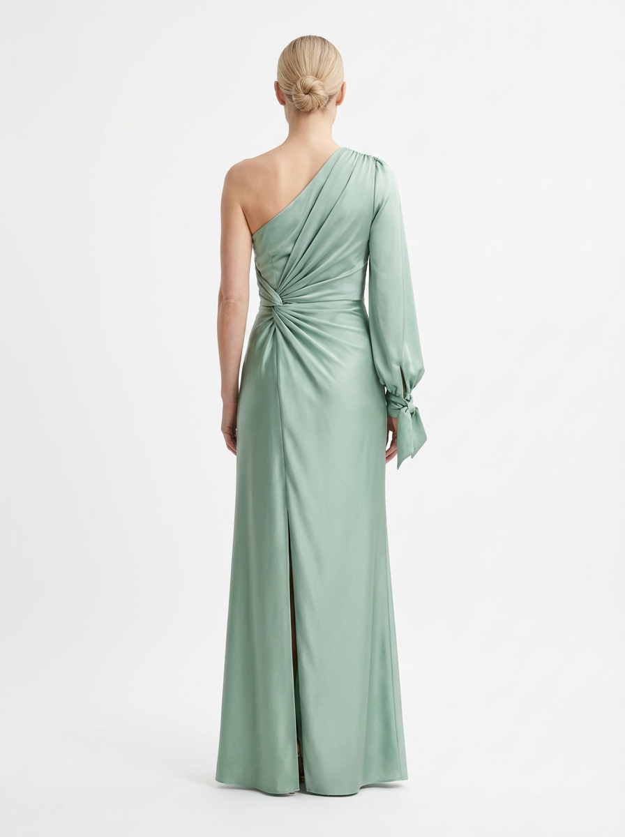 One-Shoulder Dress Women Draped Accent Front Split Classy Nights