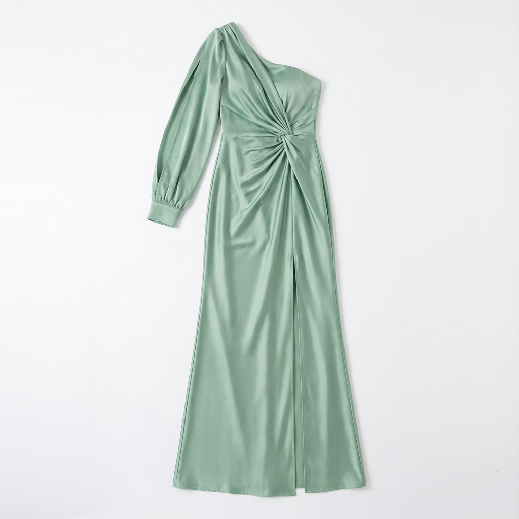 One-Shoulder Dress Women Draped Accent Front Split Classy Nights