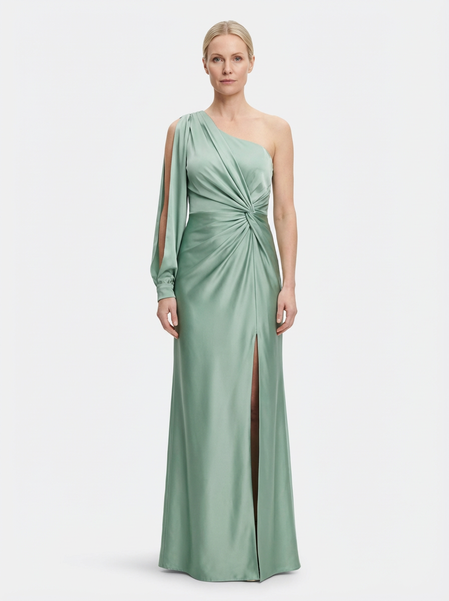 One-Shoulder Dress Women Draped Accent Front Split Classy Nights
