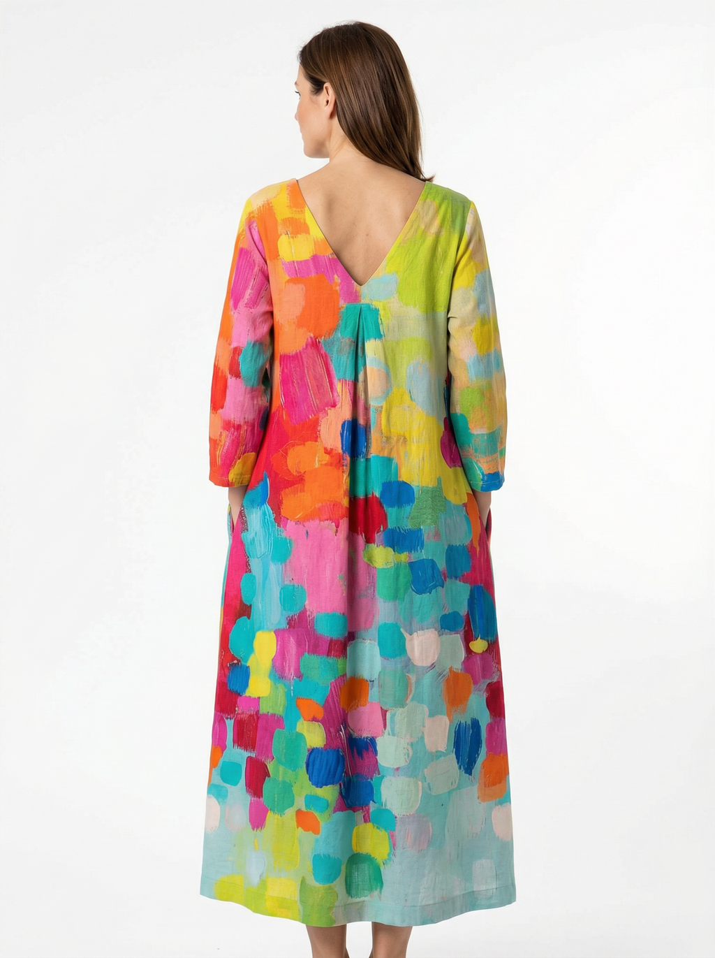 Printed V-Neck Dress for Women with Flowing Cut