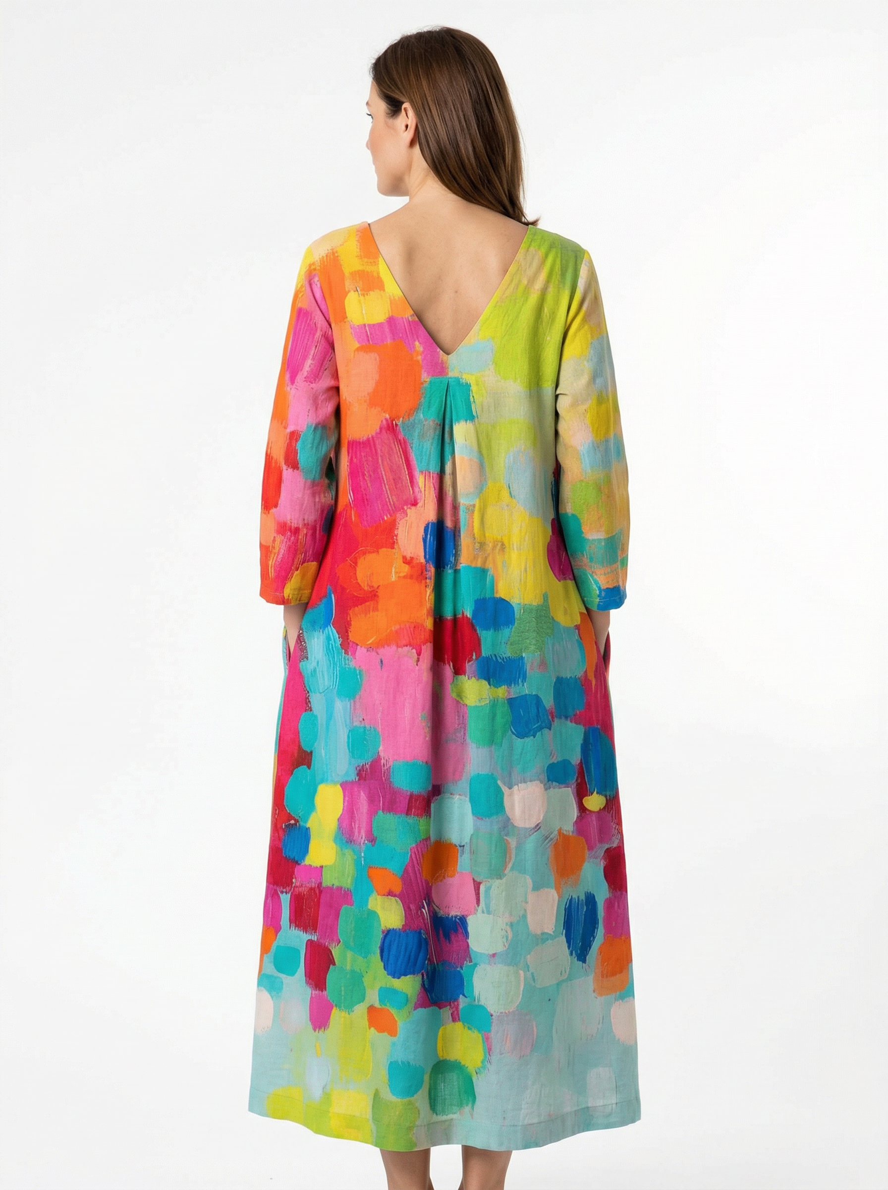 Printed V-Neck Dress for Women with Flowing Cut