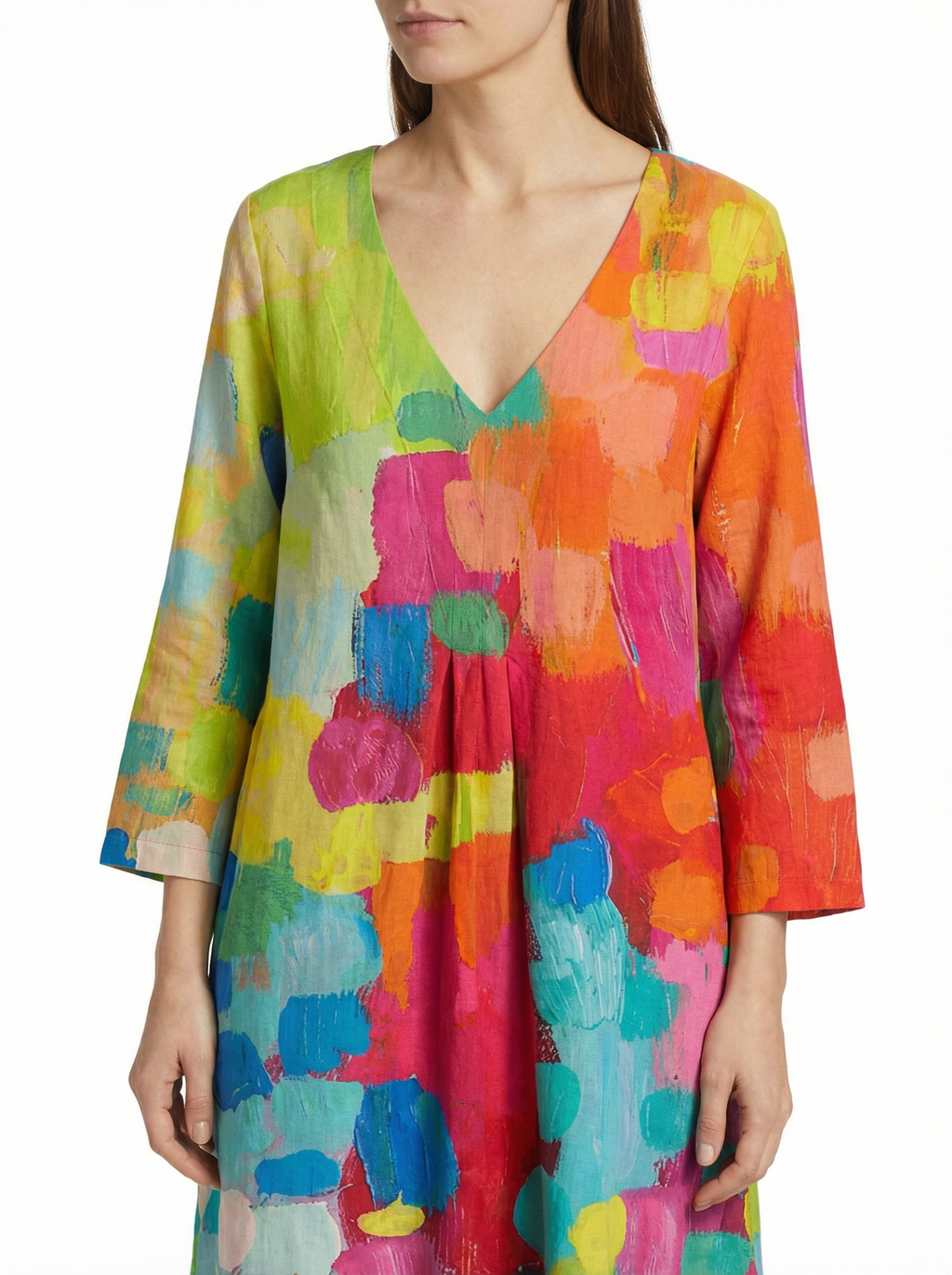 Printed V-Neck Dress for Women with Flowing Cut