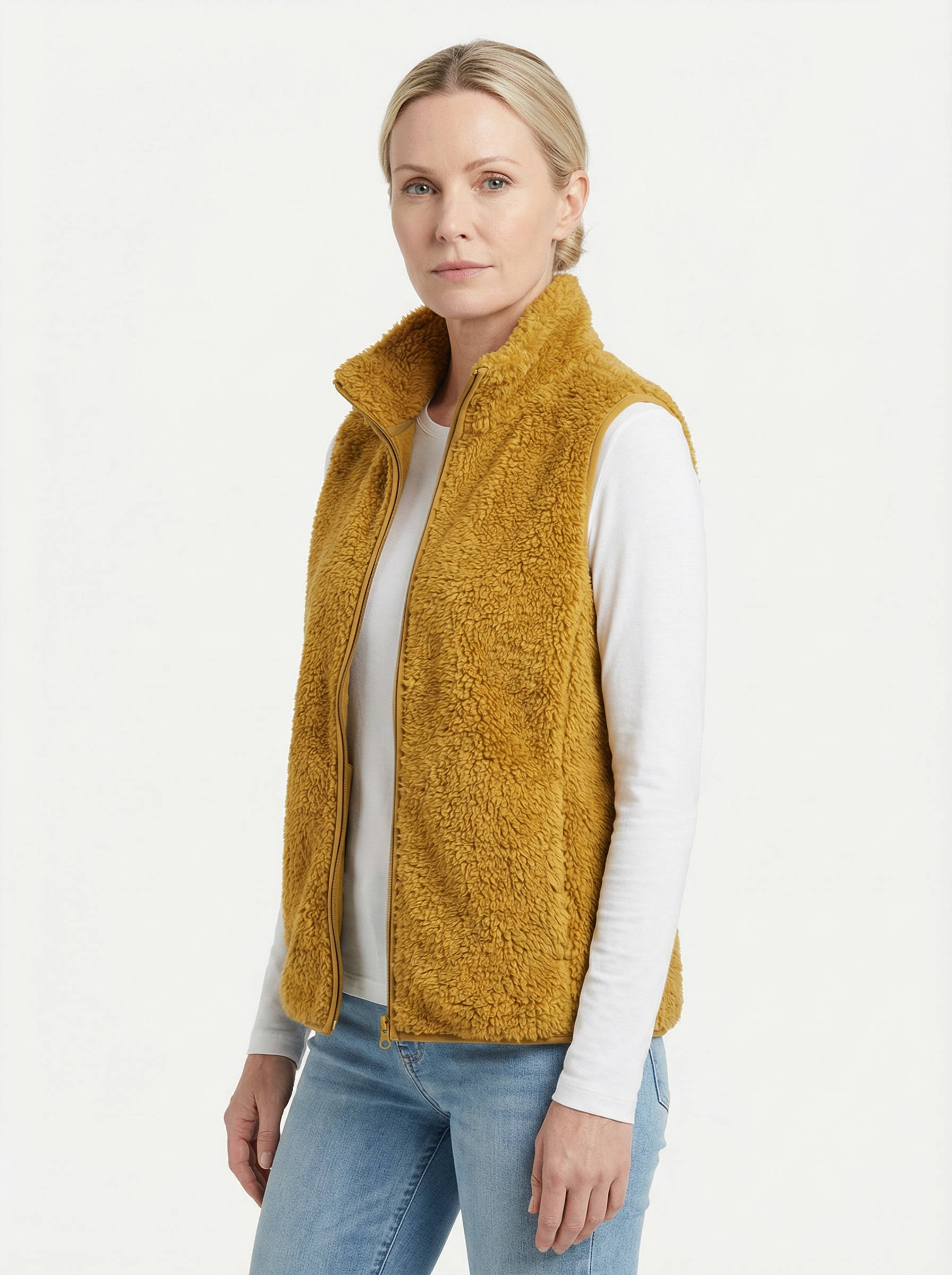 Vest Women Sleeveless Fleece Pocket Detail
