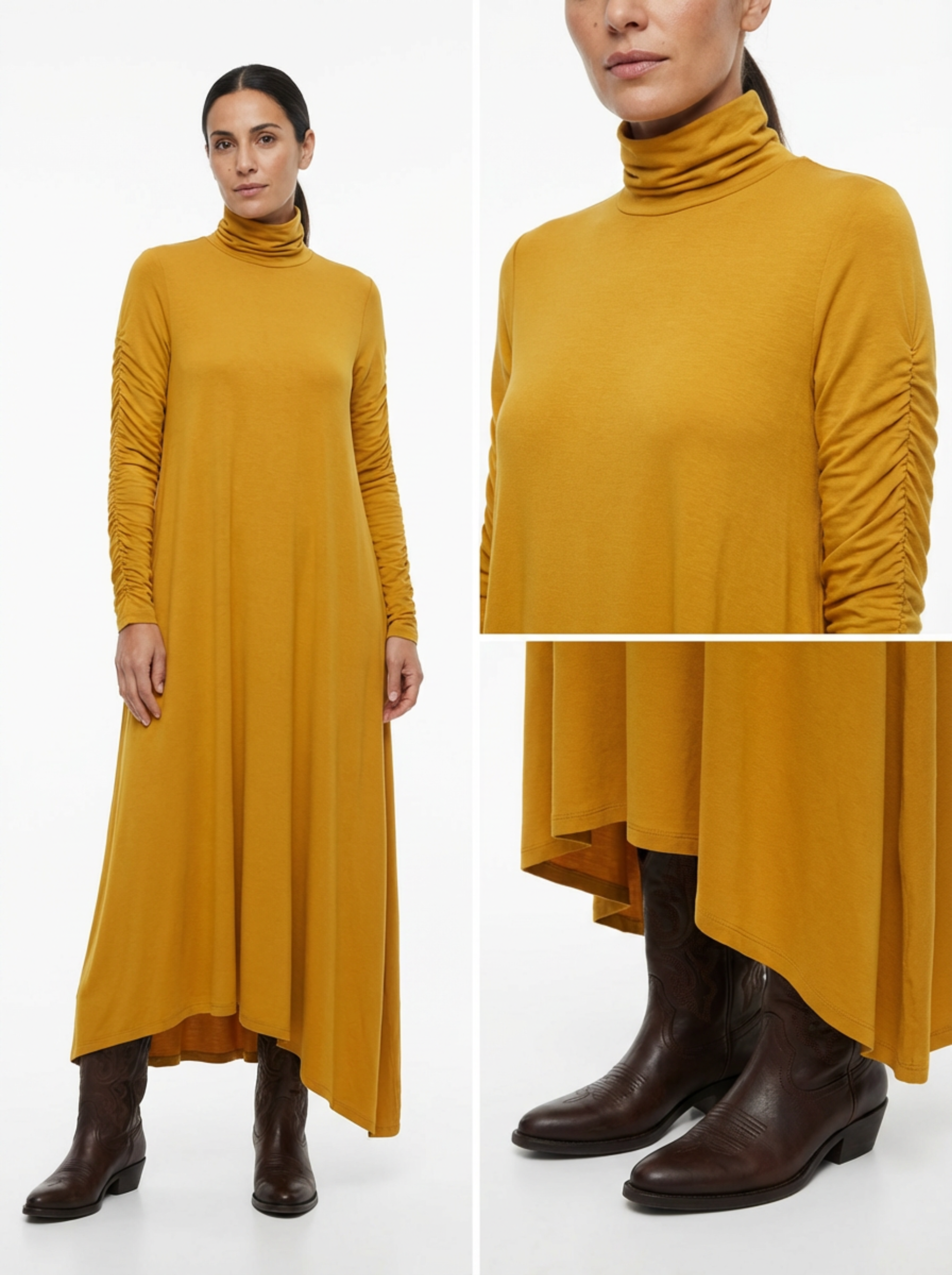 Dress Maxi Women Long Sleeve Turtleneck Asymmetric Design