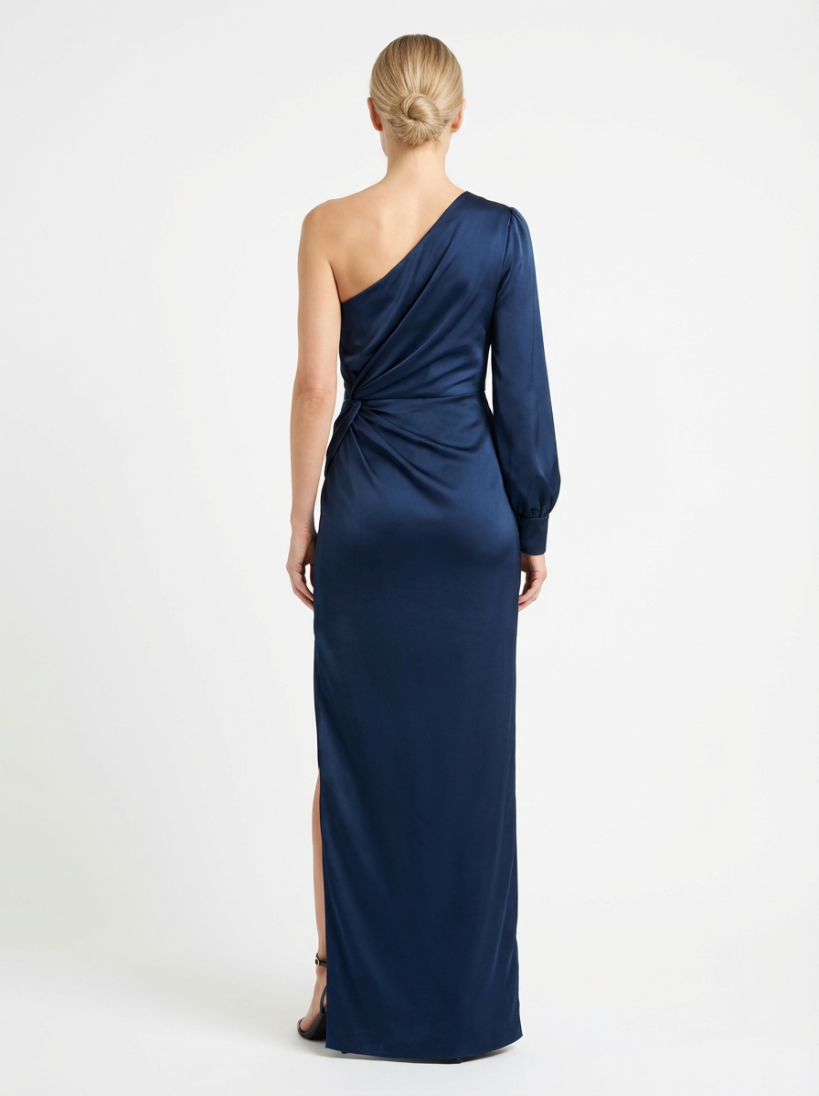 One-Shoulder Dress Women Draped Accent Front Split Classy Nights