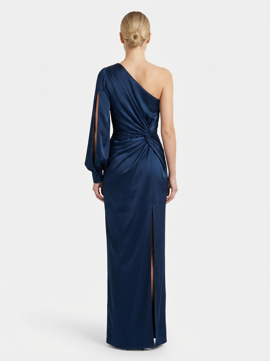One-Shoulder Dress Women Draped Accent Front Split Classy Nights