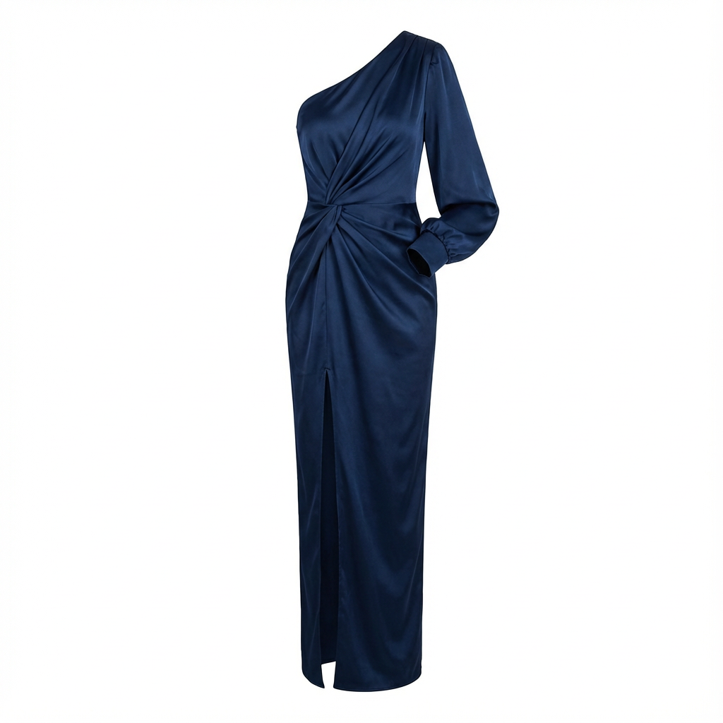One-Shoulder Dress Women Draped Accent Front Split Classy Nights