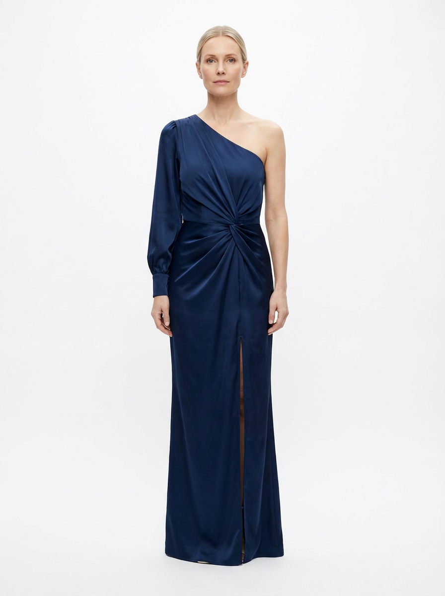One-Shoulder Dress Women Draped Accent Front Split Classy Nights