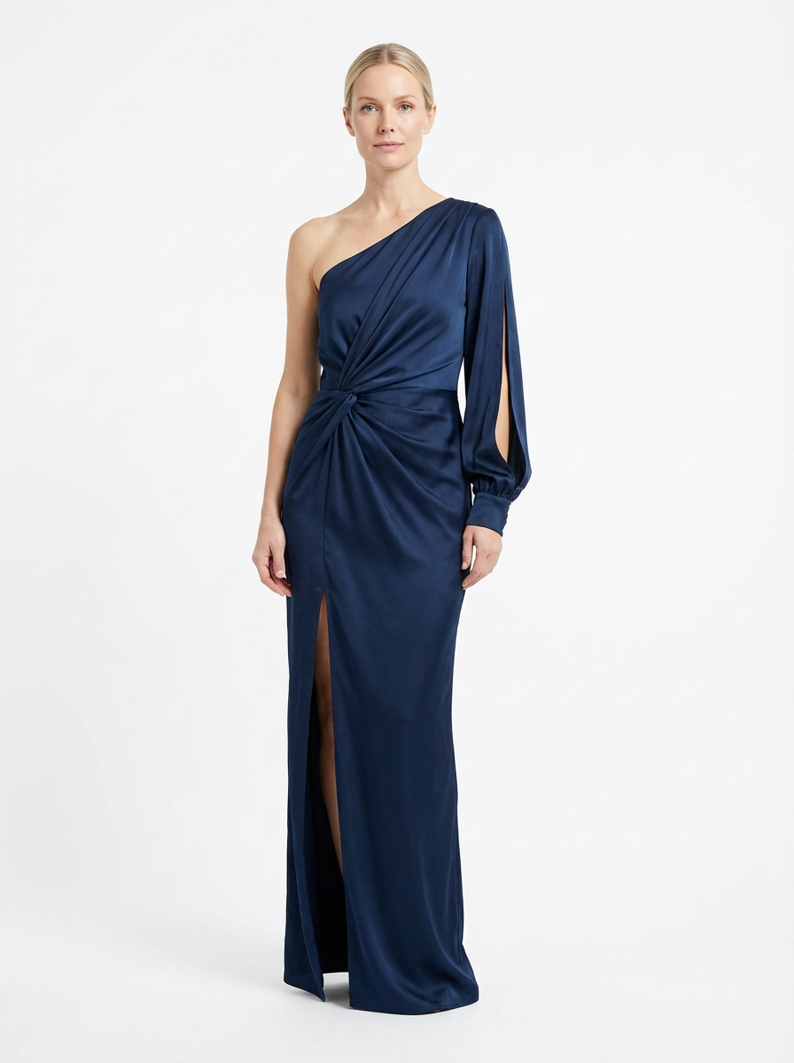 One-Shoulder Dress Women Draped Accent Front Split Classy Nights