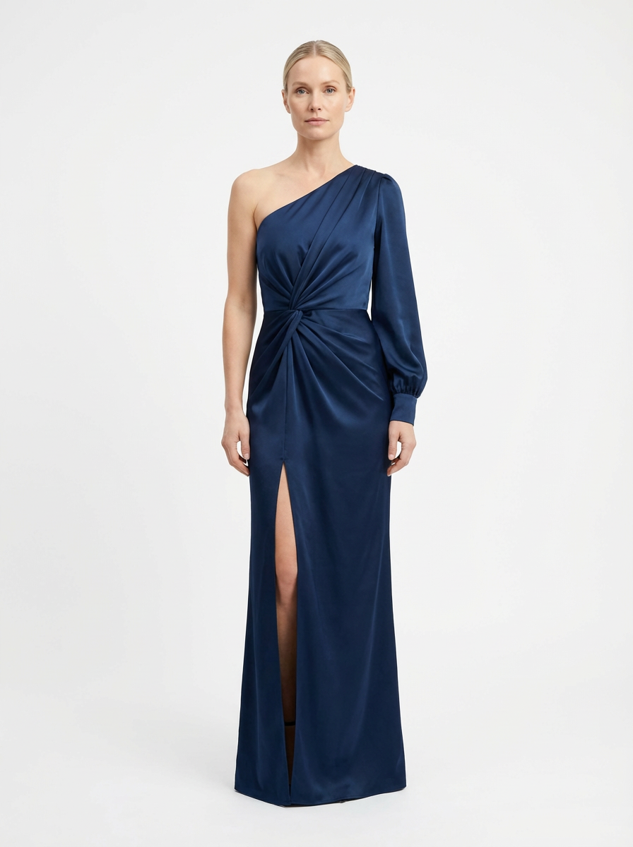 One-Shoulder Dress Women Draped Accent Front Split Classy Nights