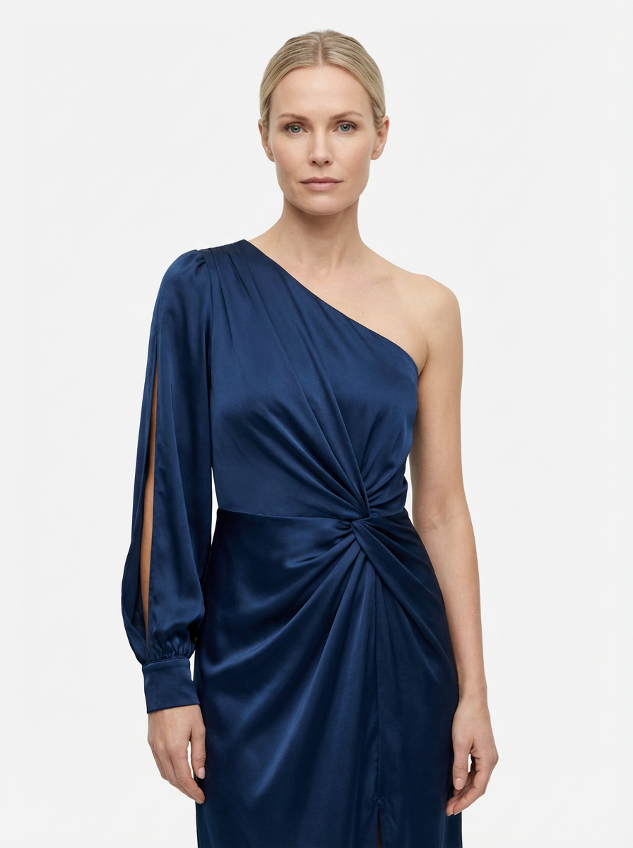 One-Shoulder Dress Women Draped Accent Front Split Classy Nights