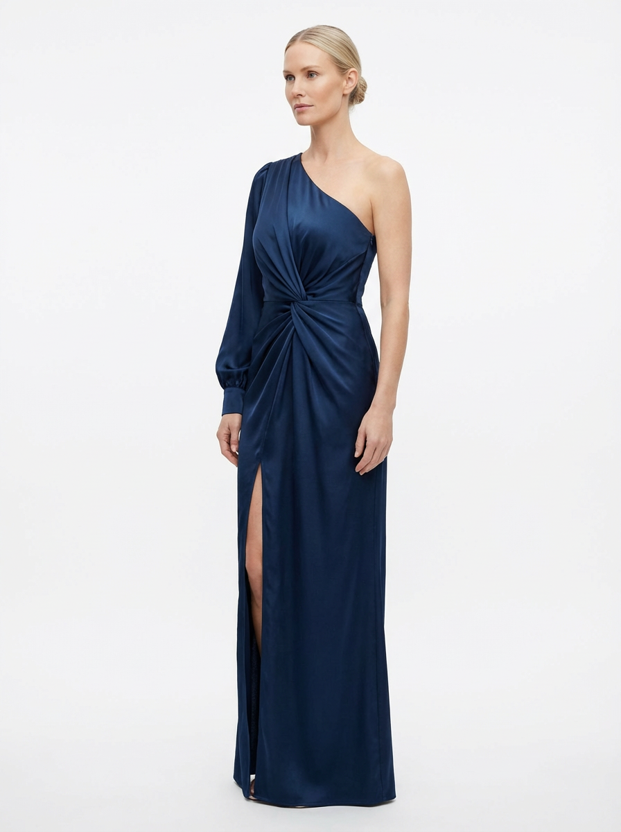 One-Shoulder Dress Women Draped Accent Front Split Classy Nights