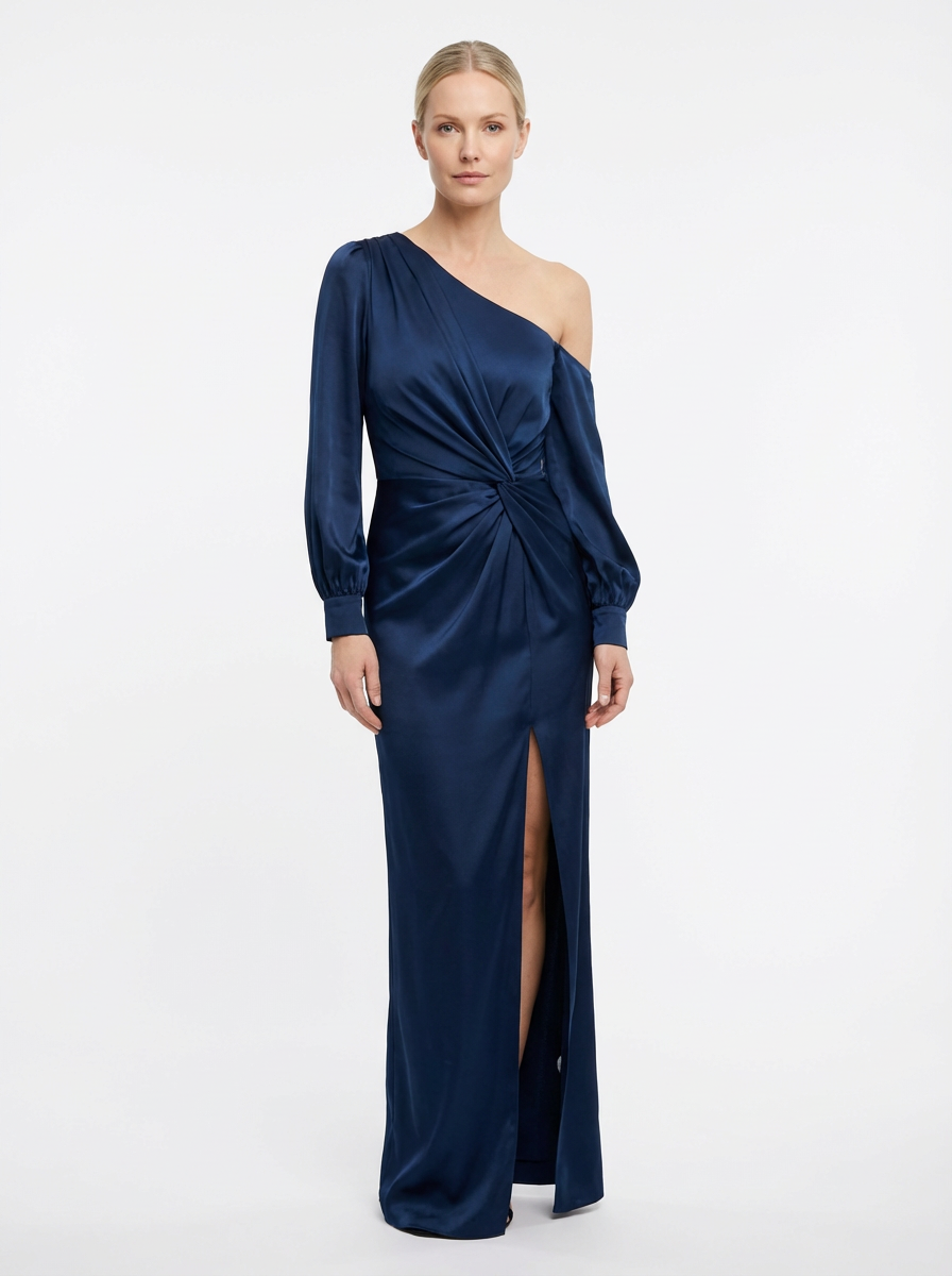 One-Shoulder Dress Women Draped Accent Front Split Classy Nights