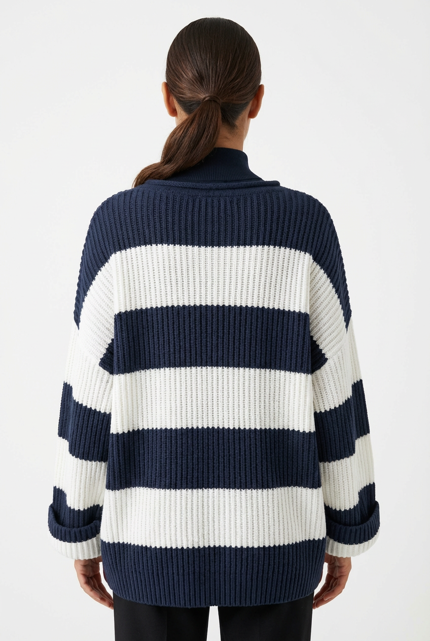 Sweater Women Striped Crew Neck Oversized Fit