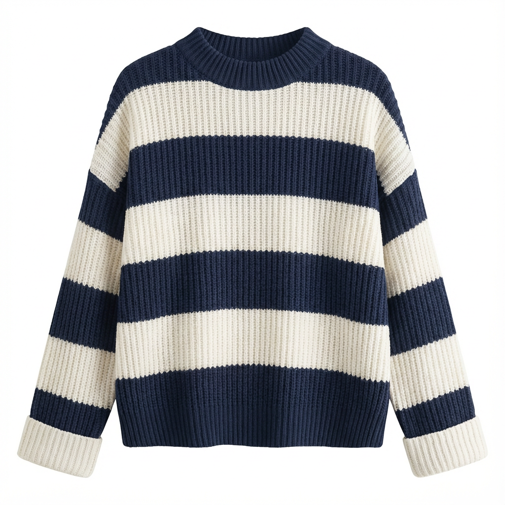Sweater Women Striped Crew Neck Oversized Fit