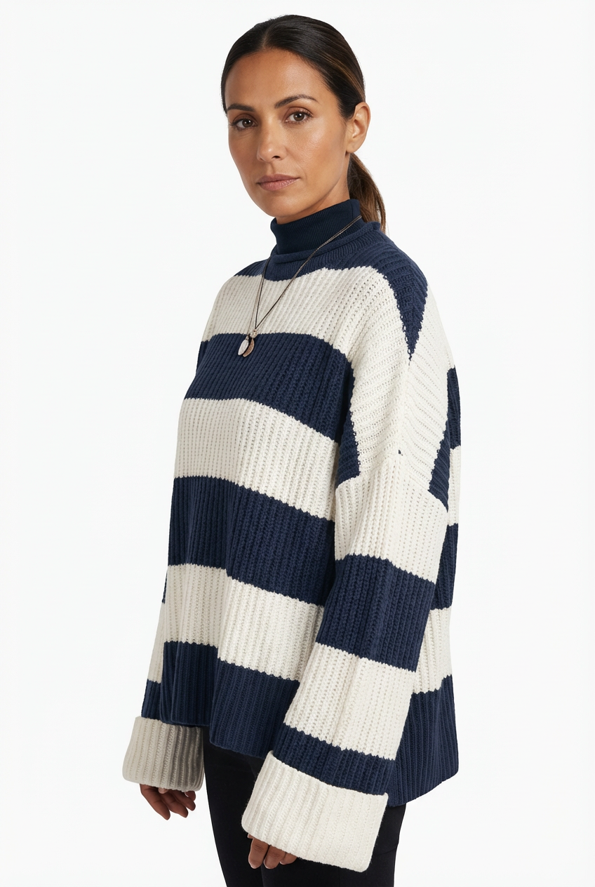 Sweater Women Striped Crew Neck Oversized Fit