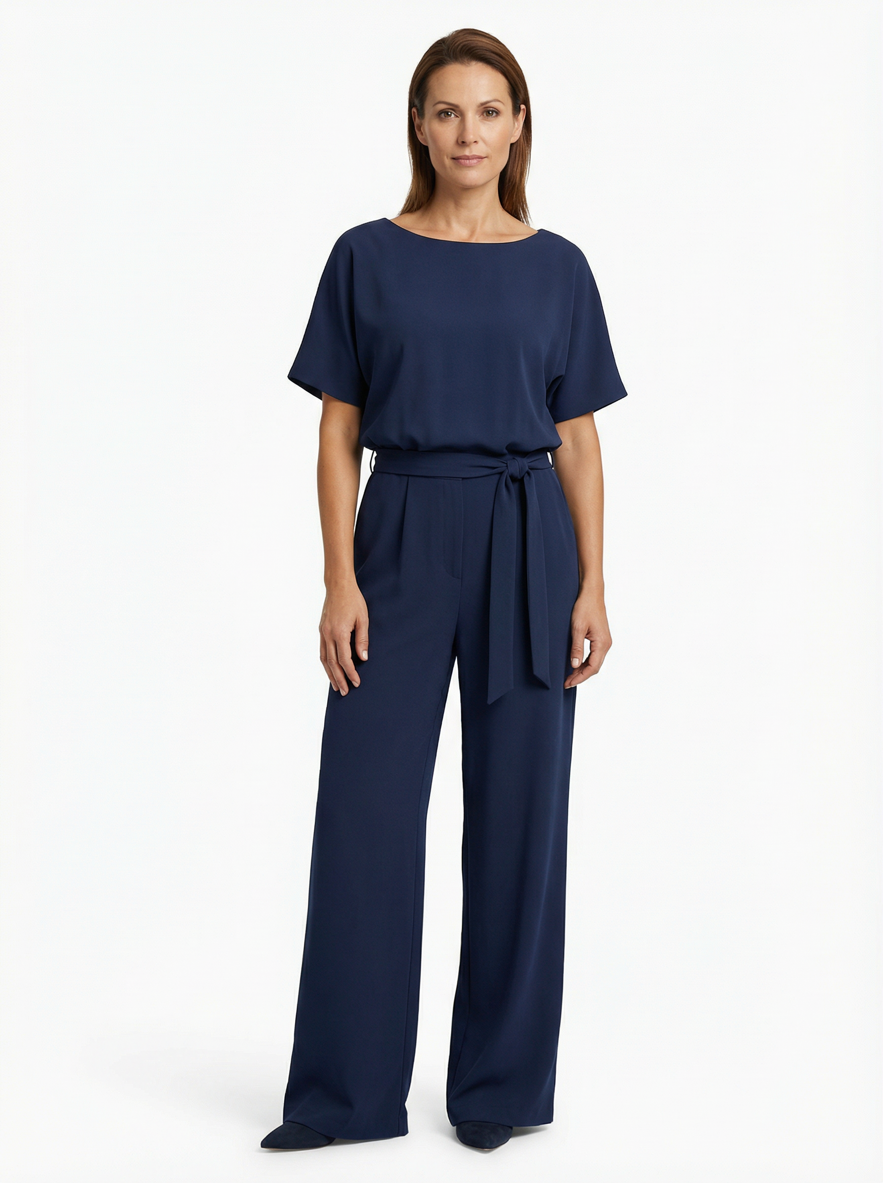 Women’s Wide Leg Jumpsuit with Lace-Up Waist Detail
