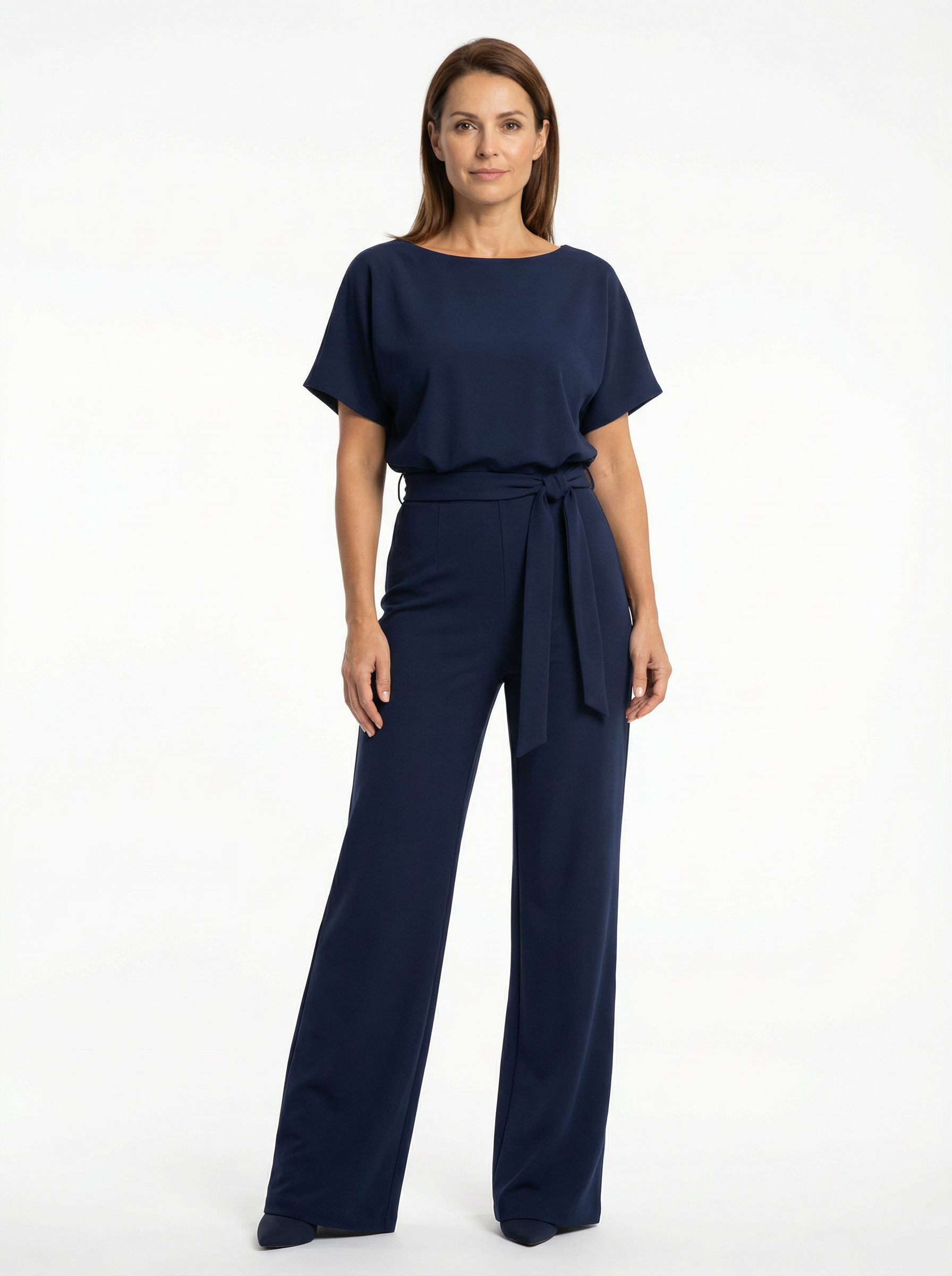 Women’s Wide Leg Jumpsuit with Lace-Up Waist Detail