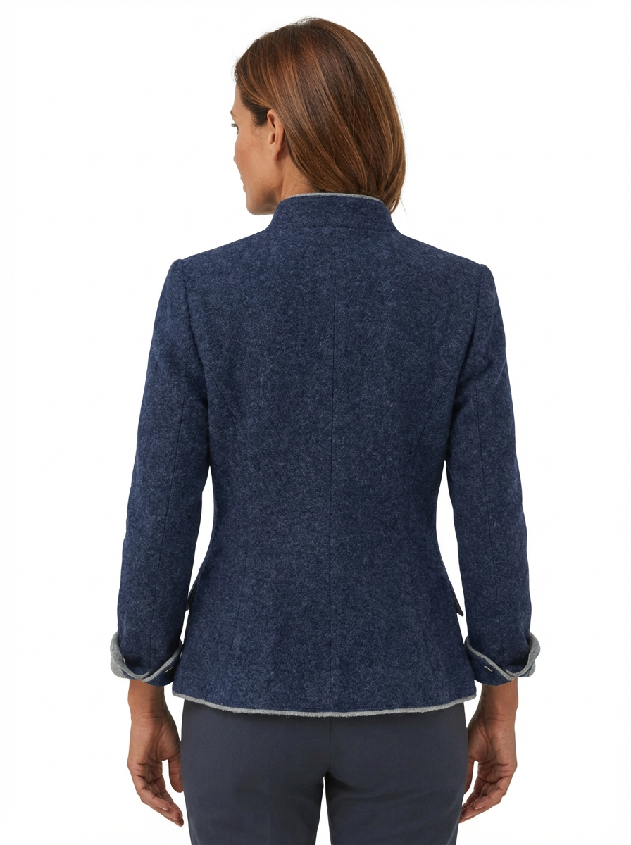 Blazer Women Tailored Waist Stand Collar Piped Detail