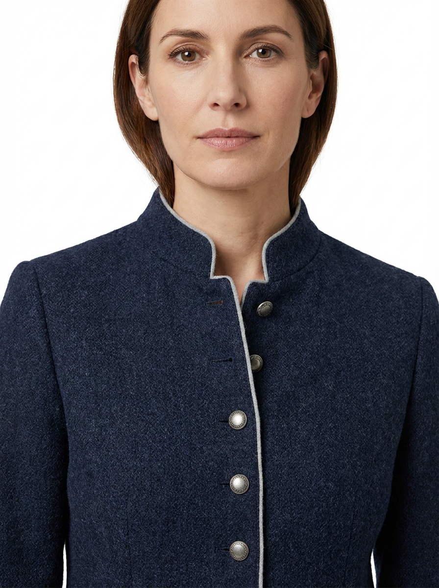 Blazer Women Tailored Waist Stand Collar Piped Detail