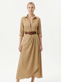 Maxi Dress Women Lapel Collar Belted Single Breasted Long Sleeve