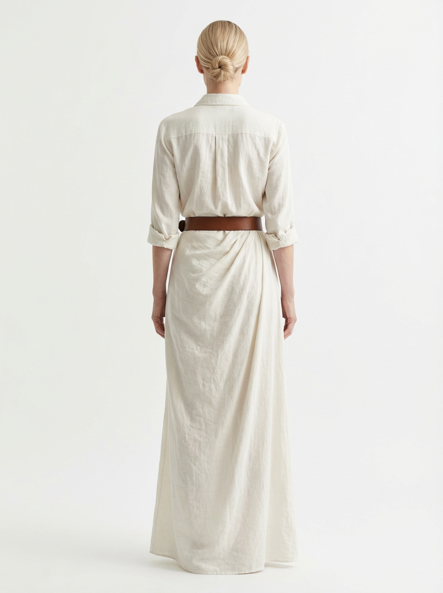 Maxi Dress Women Lapel Collar Belted Single Breasted Long Sleeve