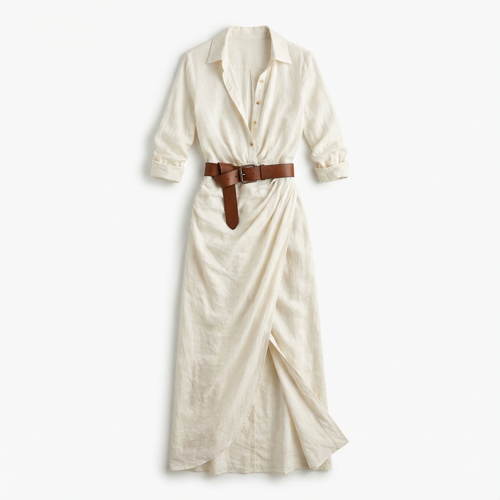 Maxi Dress Women Lapel Collar Belted Single Breasted Long Sleeve