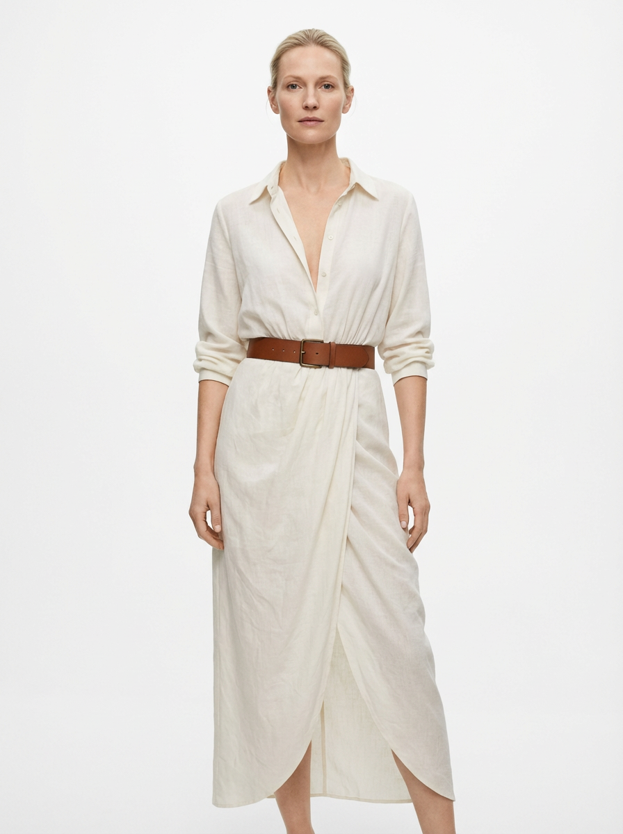 Maxi Dress Women Lapel Collar Belted Single Breasted Long Sleeve
