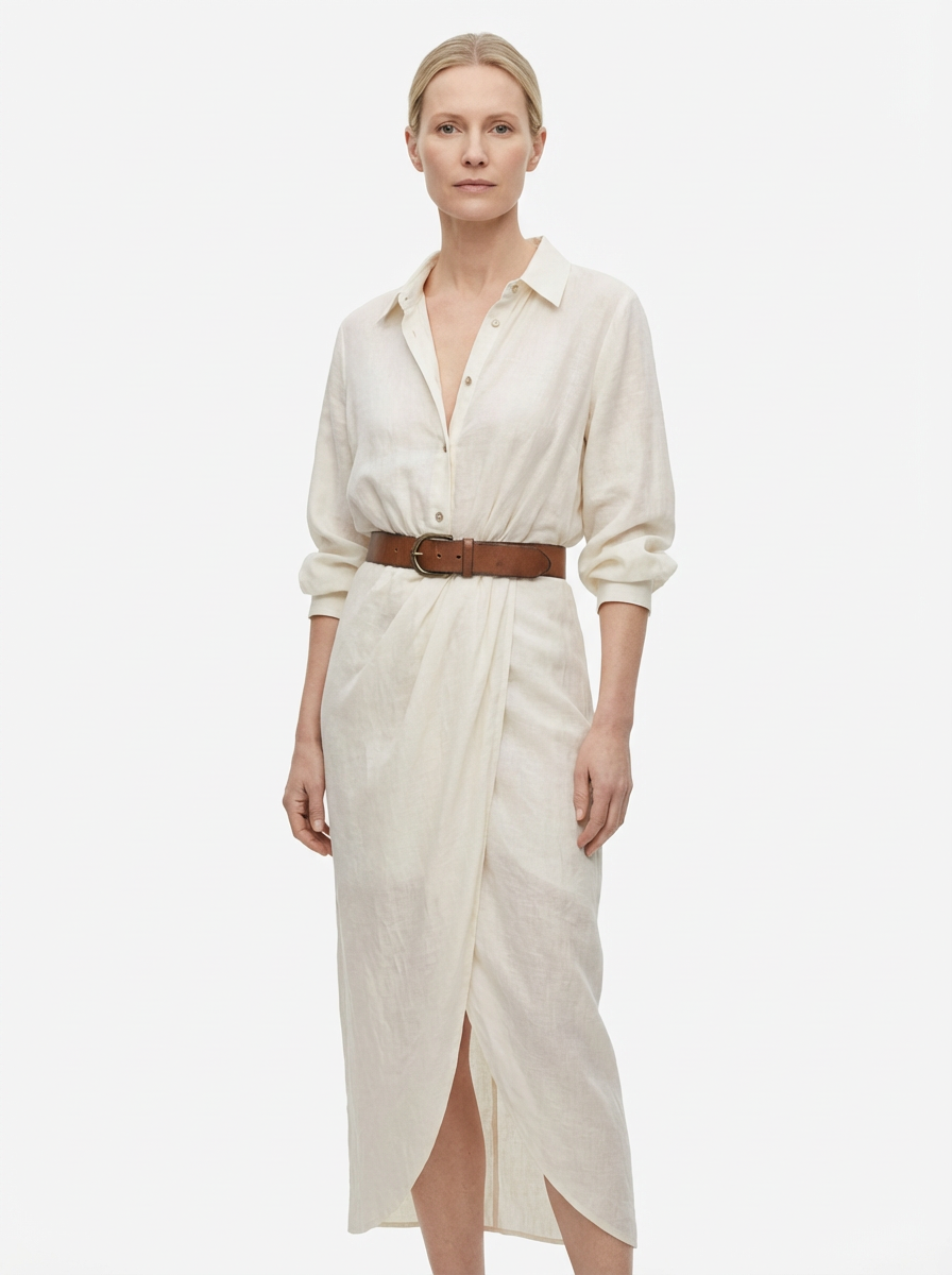 Maxi Dress Women Lapel Collar Belted Single Breasted Long Sleeve