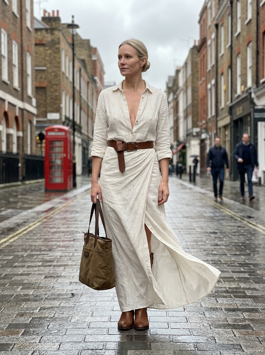 Maxi Dress Women Lapel Collar Belted Single Breasted Long Sleeve