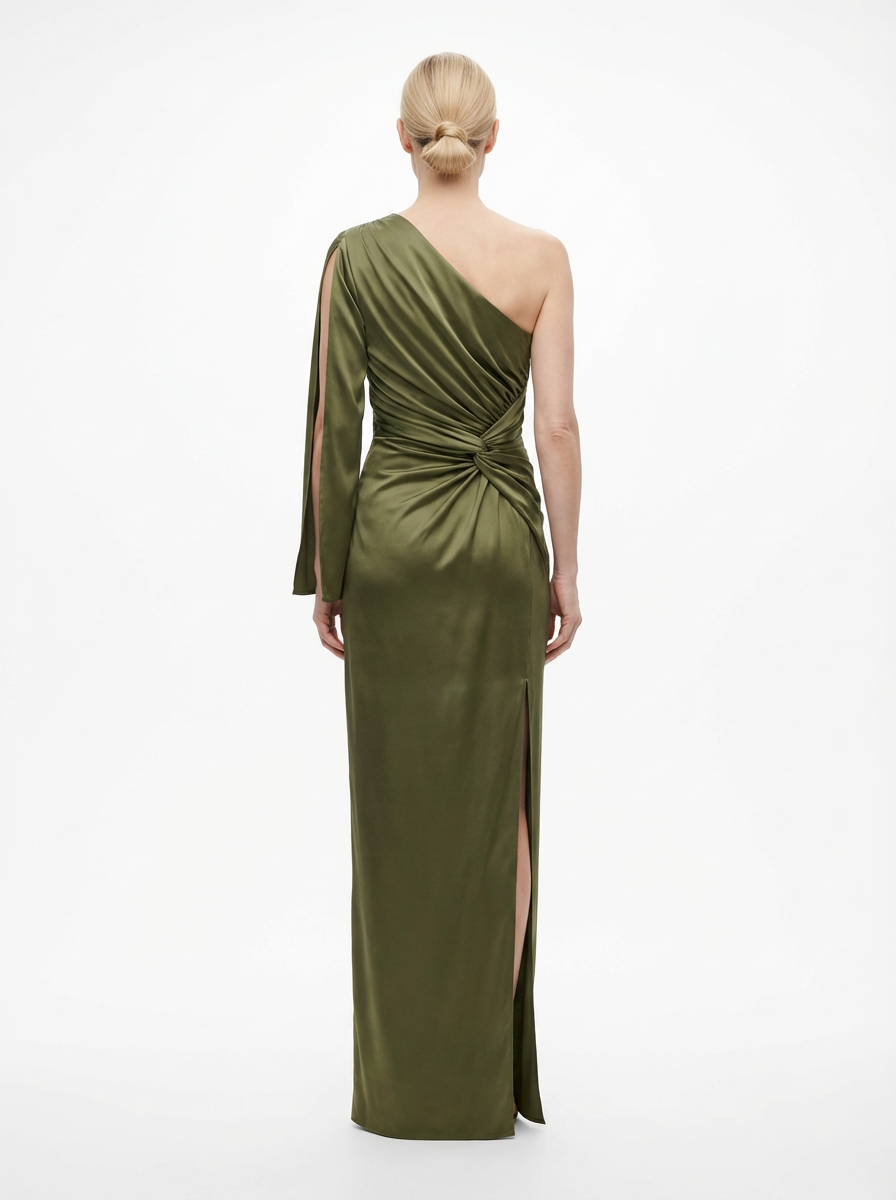 One-Shoulder Dress Women Draped Accent Front Split Classy Nights