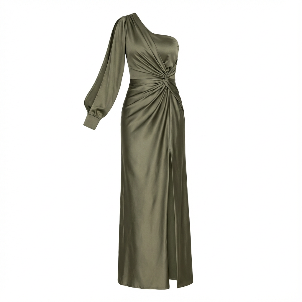 One-Shoulder Dress Women Draped Accent Front Split Classy Nights